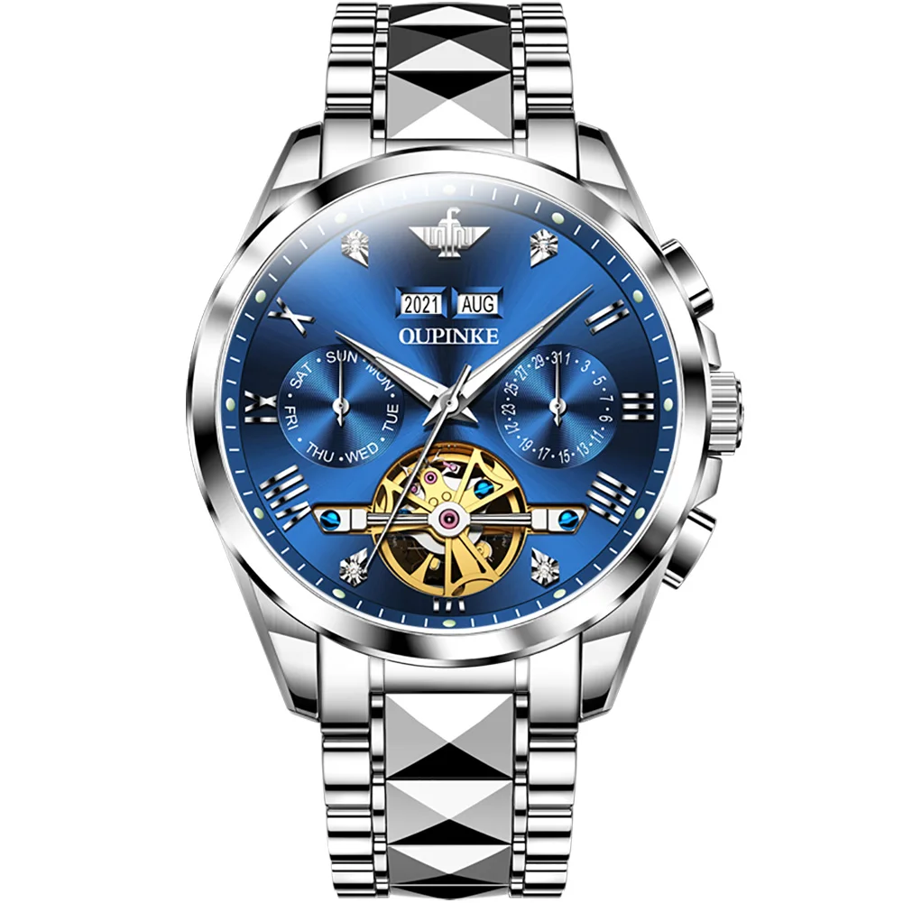 

Oupinke 3186 Men Mechanical Watch Green Dial Calendar Display Top Brand Male Clock Luxury Design Men WristWatch