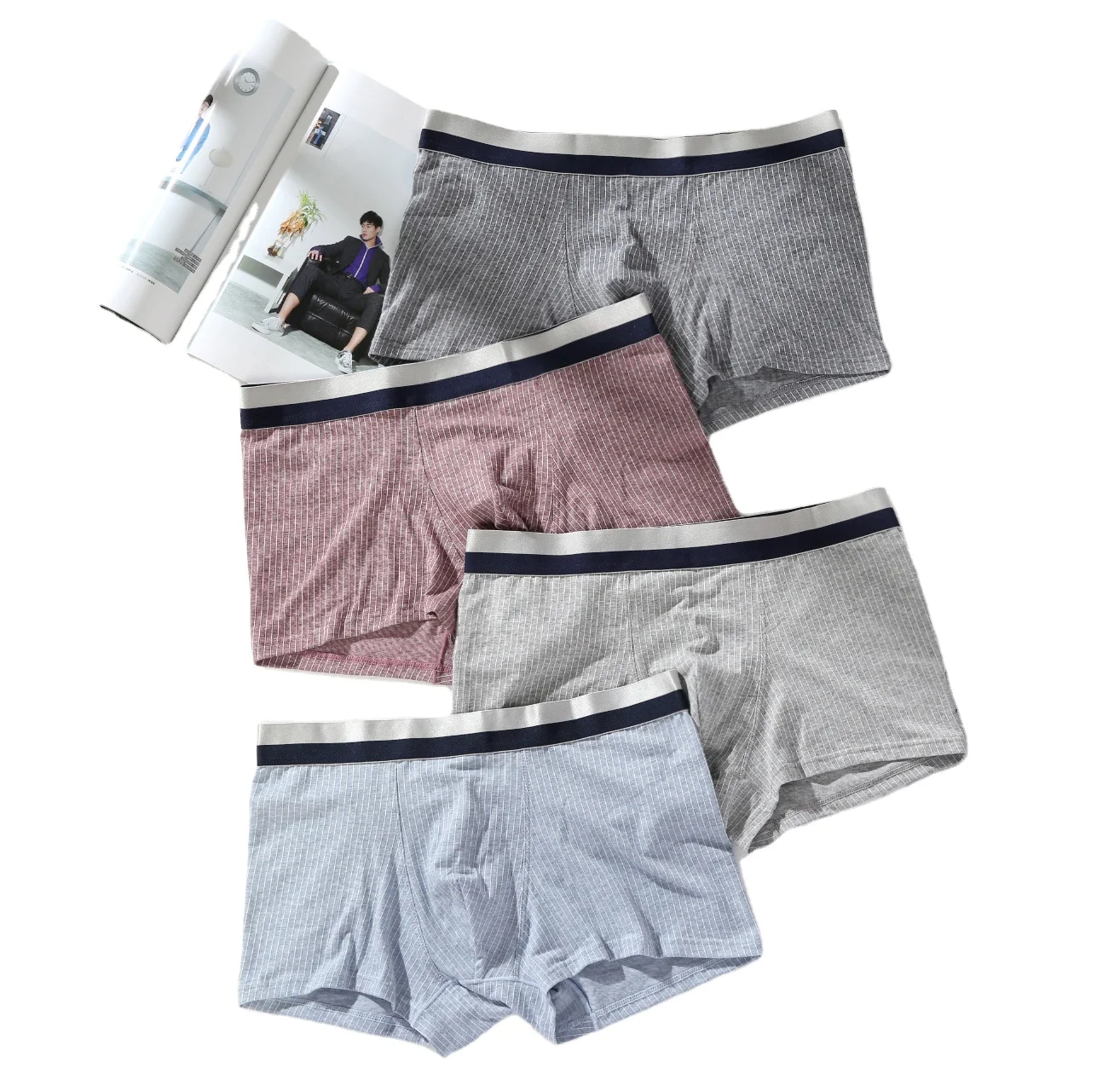 

Wholesale 2020 new cotton warm waist striped underwear for men and women couples hip lifting breathable boxer underwear, As picture