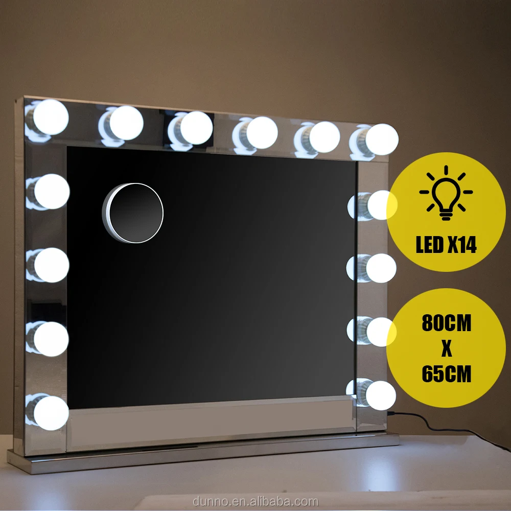 

Hollywood Vanity 14 Led Bulb Large Lighted Makeup Mirror Dimmer Table Lamp Stand Makeup Vanity Mirror with Light, Black/white