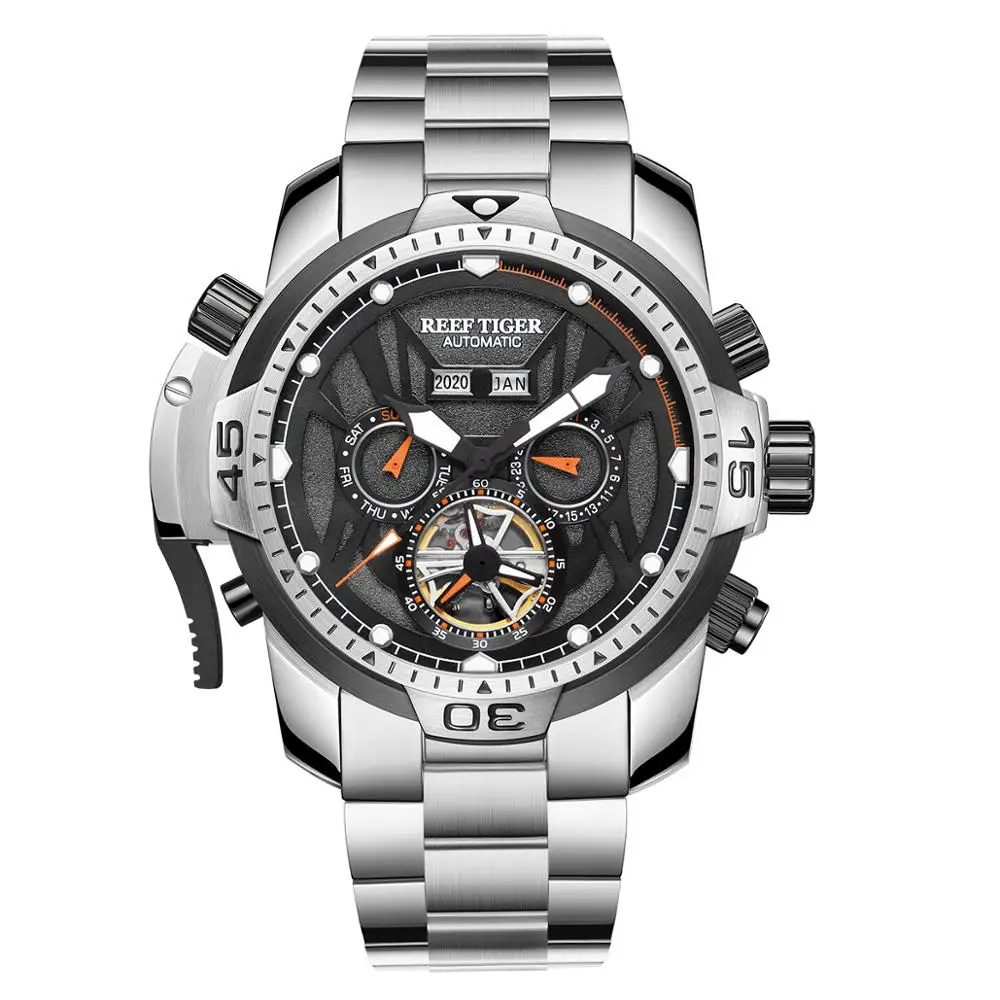 

REEF TIGER RGA3532G Sport Watch Complicated Dial with Year Month Perpetual Calendar Big Steel Case Watches