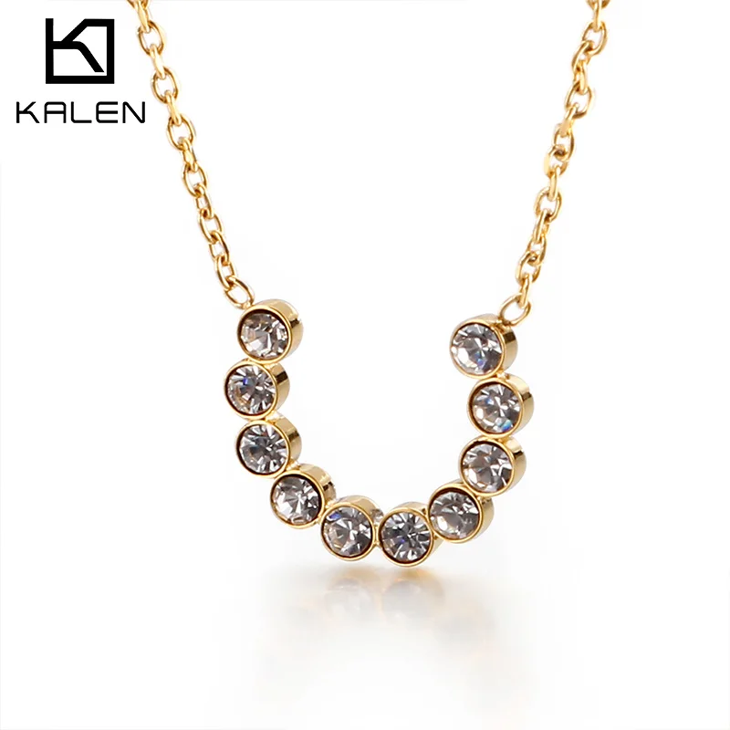 

Fashion Plated Stainless Steel Pave Setting Zircon Jewelry Half Round Ring Necklace For Women, Silver