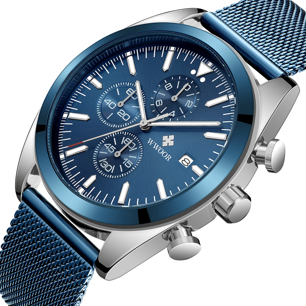 

2021 New WWOOR 8838W Day Date Chronograph Watch Men Stainless Steel Bands Quartz Watches Brand Waterproof Luminous Wristwatch