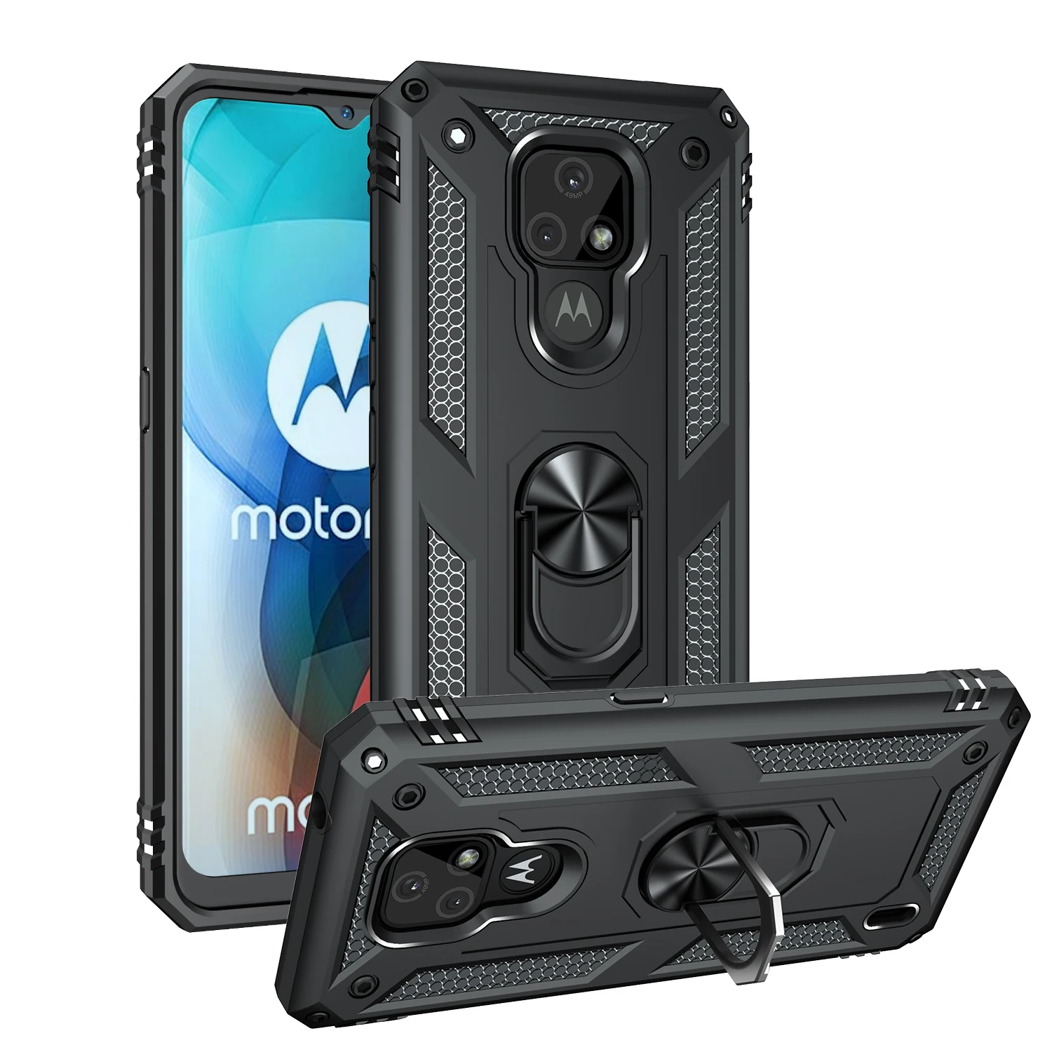 

2 in 1 luxury kickstand cell phone back cover case for moto G6 G7 E6 E7 G Power G Stylus One Fusion G8 Power Lite E6S G9 Plus