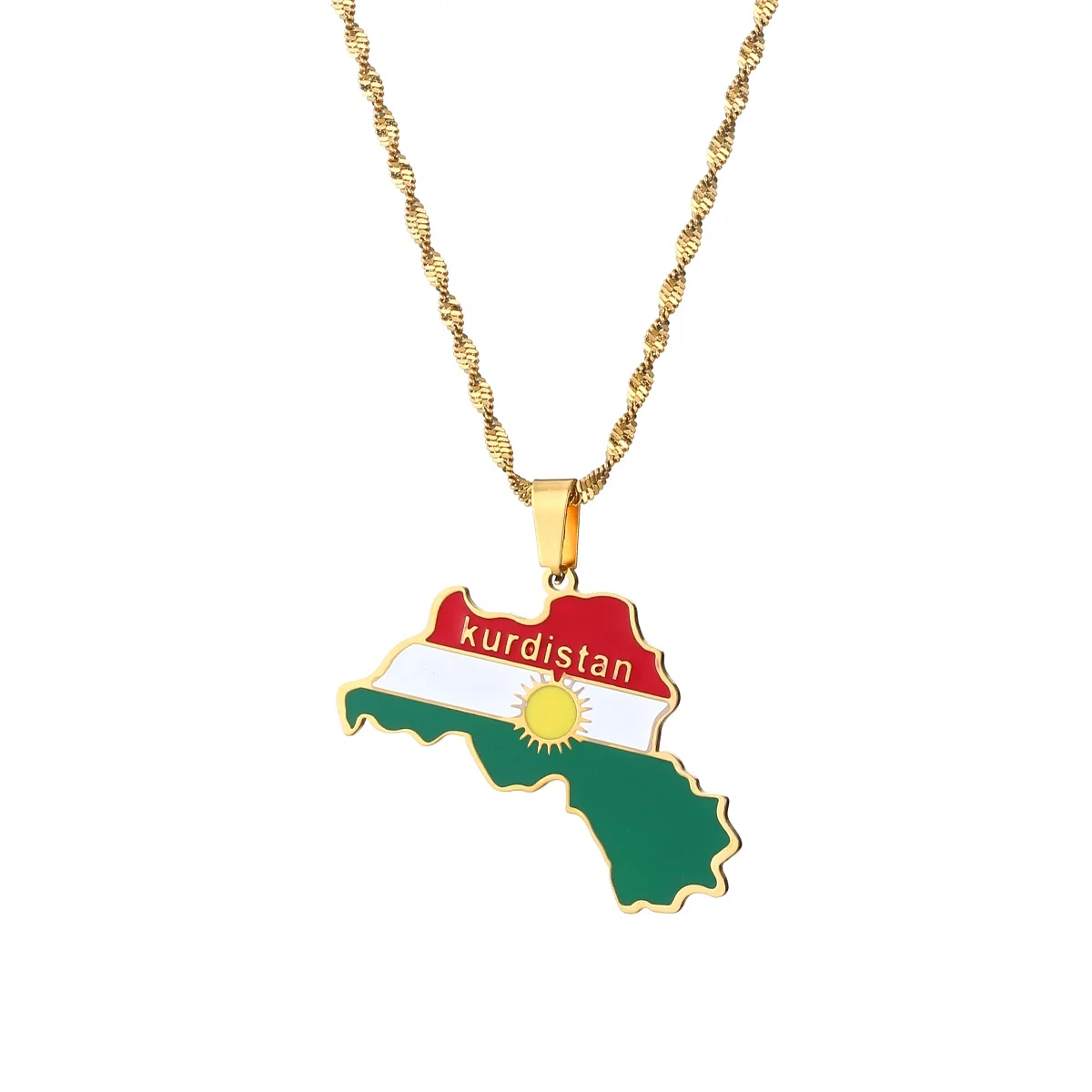 

Trendy Colorful Map Pendant Necklace Kurdistan Maps Necklace for Women Men Fashion Jewelry Gift