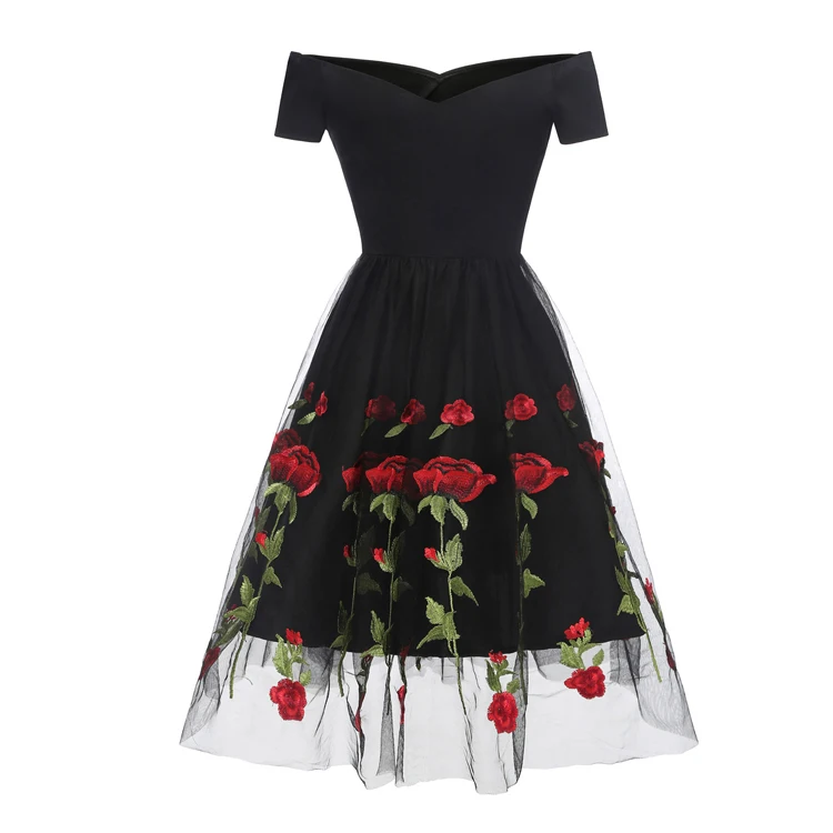 

Made In China Superior Quality Evening Gown Rose Lace Dress, Black/white