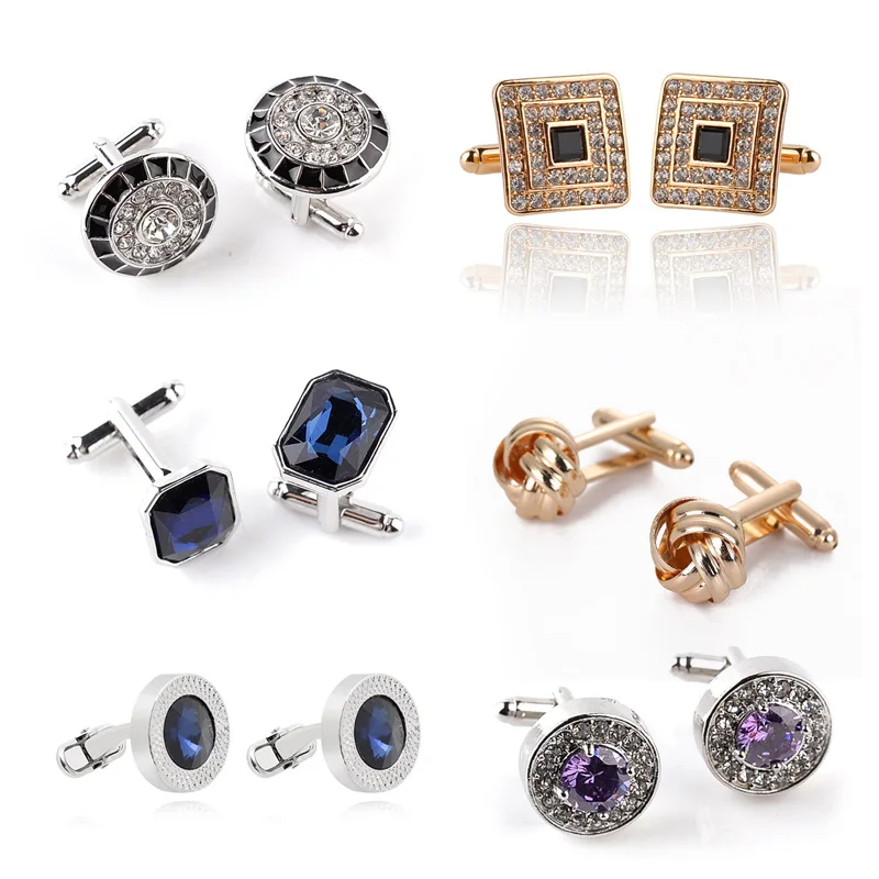 

Vintage Silver Cufflinks Luxury Crystal Gemstone Cufflinks Cuff Links For Men Jewelry Gift