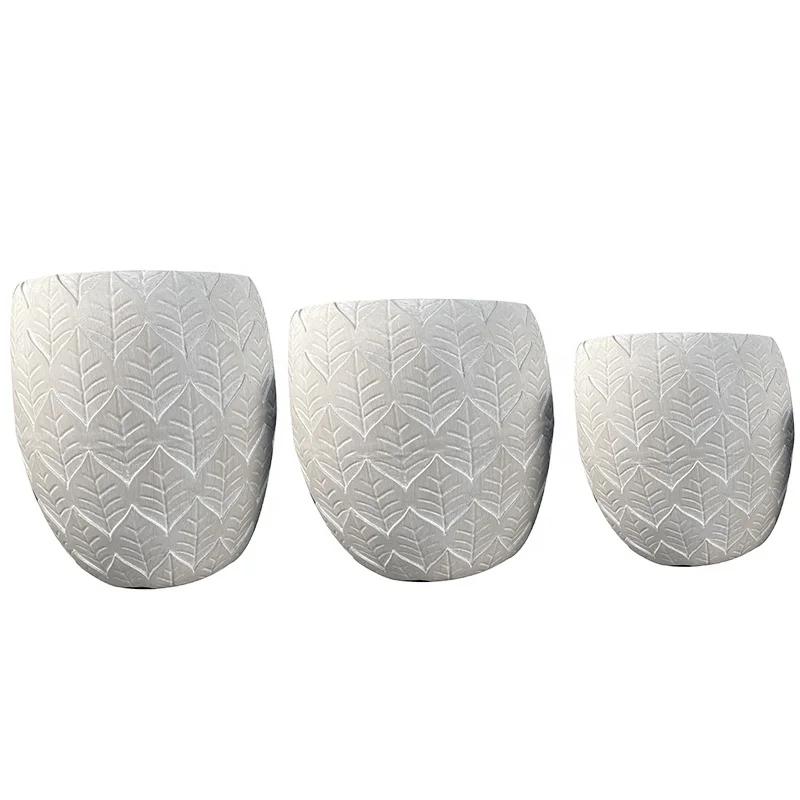 

Factory direct sales new product high-strength leaf-shaped fiber clay flower pot, Black, white, grey, cement .etc