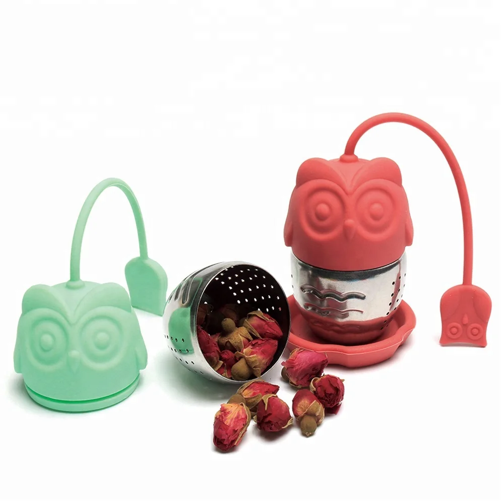 

Factory wholesale Silicone Animal Owl Shape Loose Leaf fine mesh silicone molds tea infuser stainless steel, Any pantone color