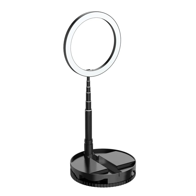 

Multifunctional Live Broadcast Foldable Mobile Phone Bracket With Scalable Desktop Integrated Beauty Fill Ring Light, Black