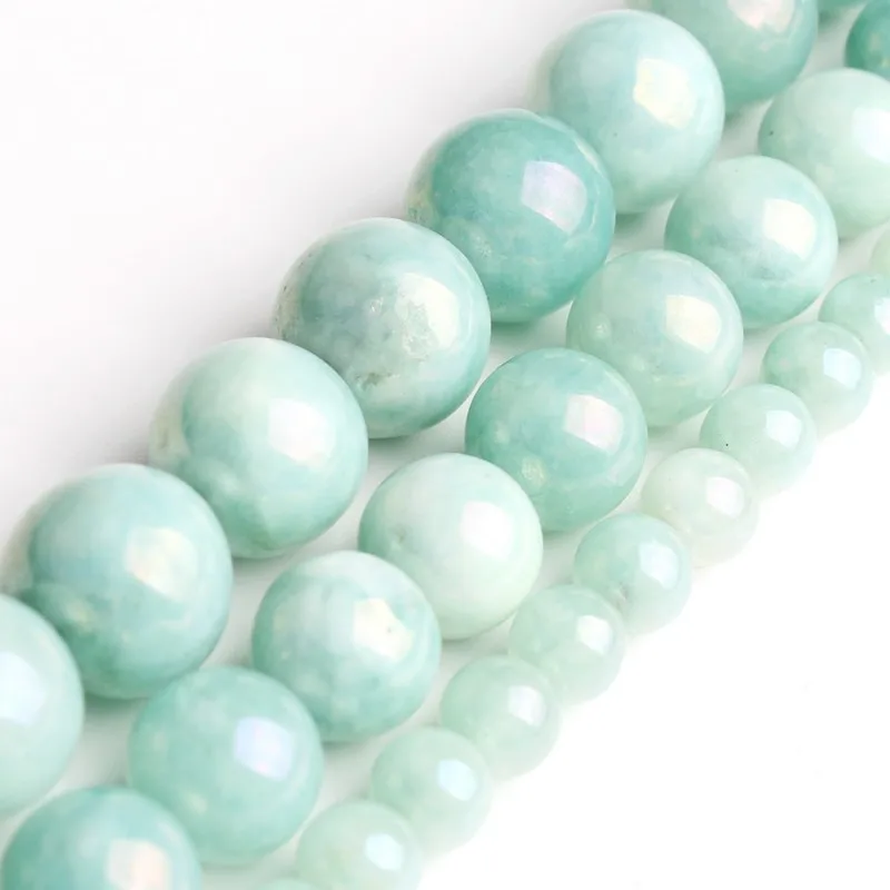 

Wholesale Electroplate Cyan Blue Angelites Stone Round Loose Beads for Diy Bracelet Necklace