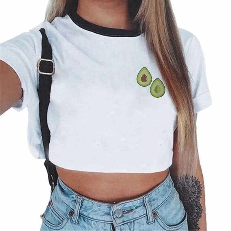 

Fashion Hot Sale Cartoon Avocado Printed Top T-shirt Popular Top Women's T-shirt