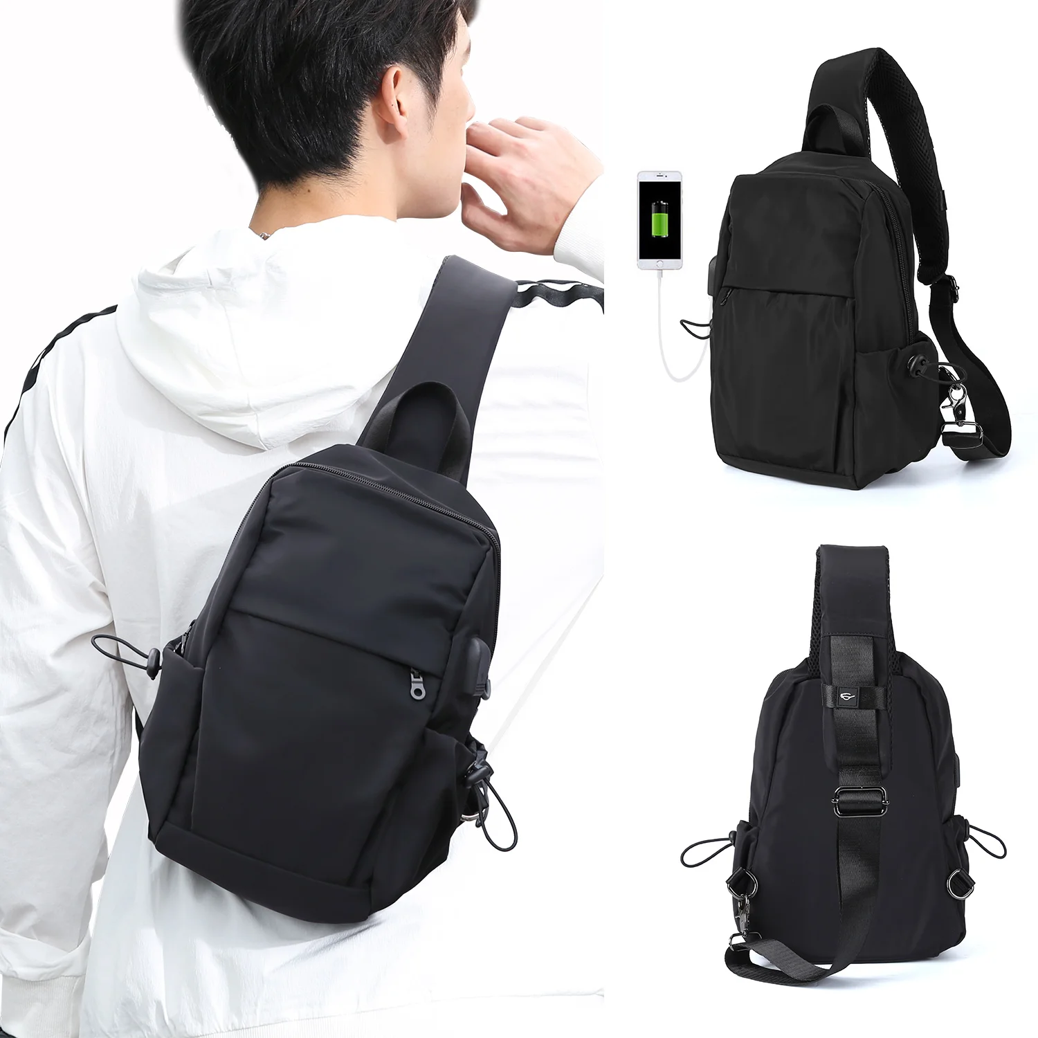 

Small Black Sling Bag Crossbody Backpack Shoulder Bag for Men Women, Lightweight Waterproof One Strap Backpack