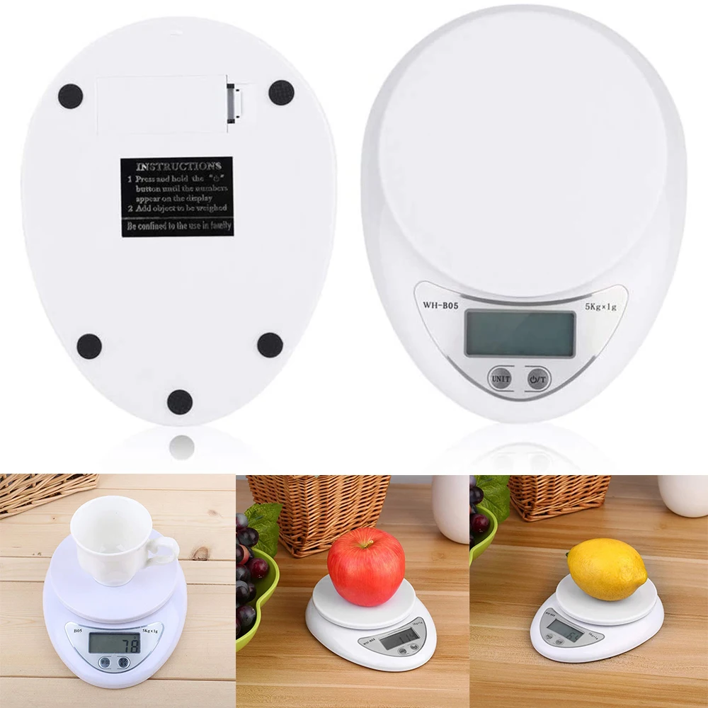 

5Kg/1g Electronic Kitchen Scale Food Weighing Scales High Electronic Scale For Cooking Baking, White