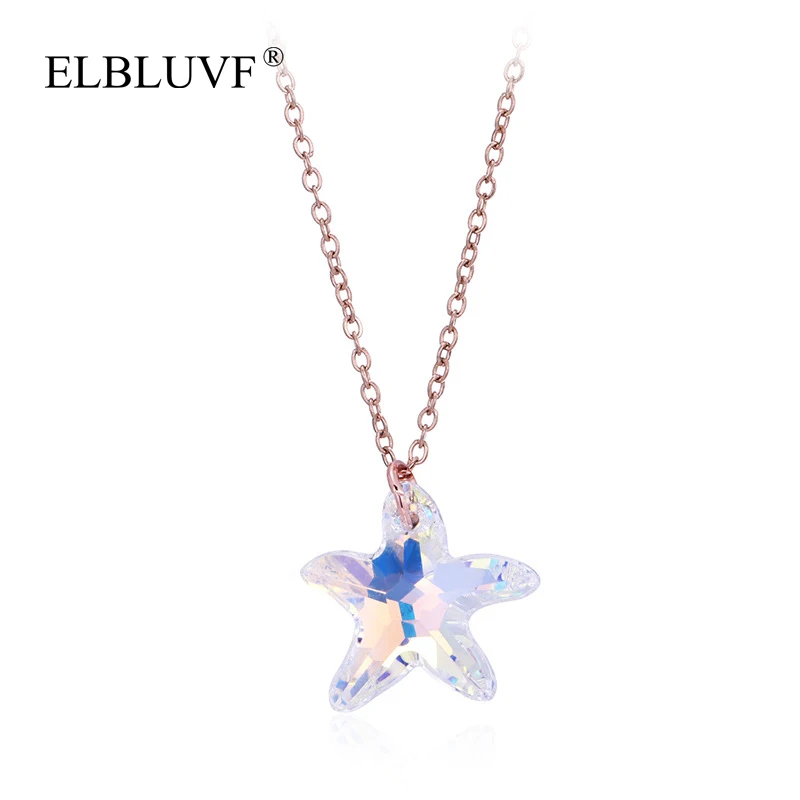 

ELBLUVF Free Shipping Simple Stainless Steel Rose Gold Plated Bright White Zircon Star Pendant Necklace For Women