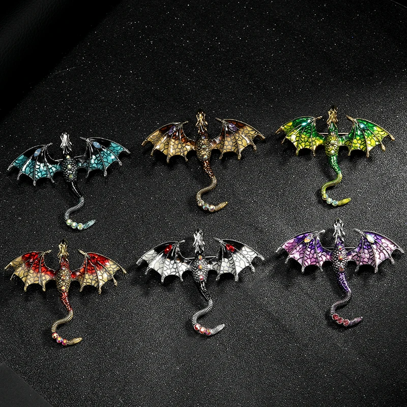 

6 colors Stunning Enamel Fly Dragon Brooch - Unique Animal Pin for Fashion Jewelry Lovers Vintage Style Accept Customized