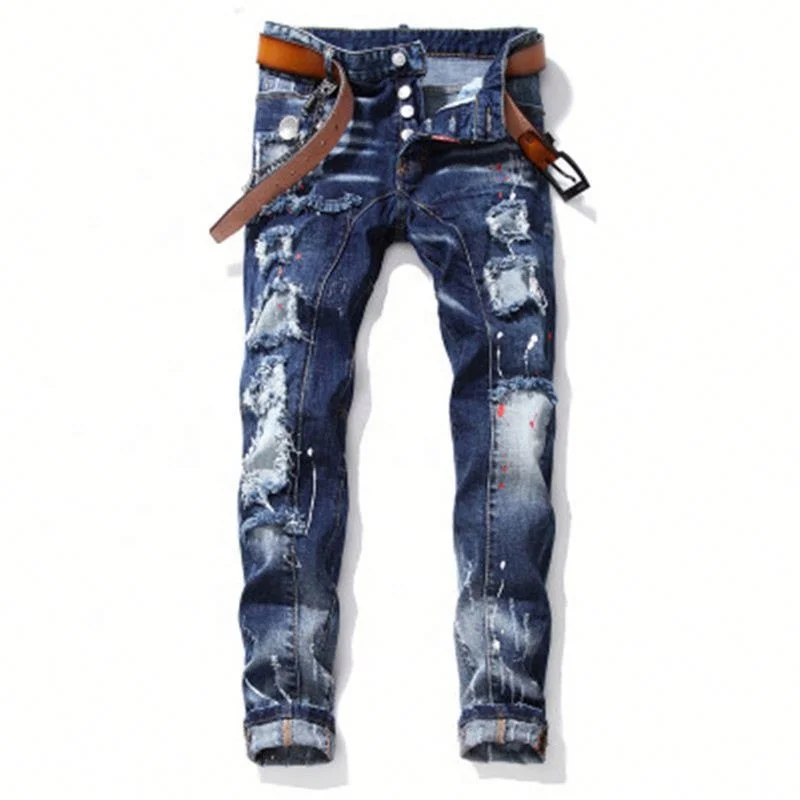 

Jhcentury Hot Sale men's Hole Jeans Spring Autumn Casual Fashion High Waist men's Pocket Fashion Straight elastic pants, Customized color