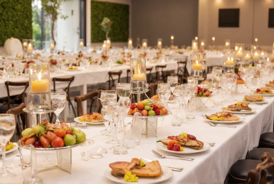 Elegant wedding reception setup featuring Salt and Pepper Group's table presentation and gourmet food styling