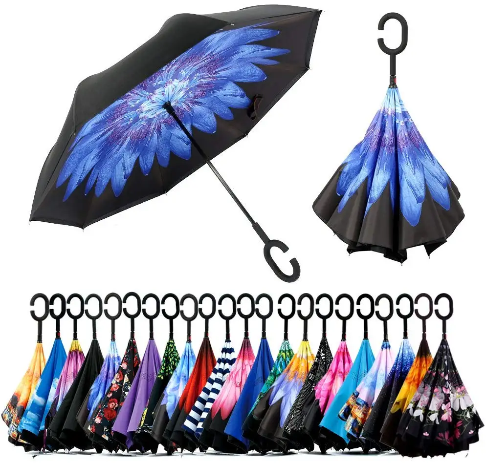 

dropshipping Double-layer inverted umbrella, UV-proof, waterproof and windproof umbrella, suitable for outdoor use, 35 colors