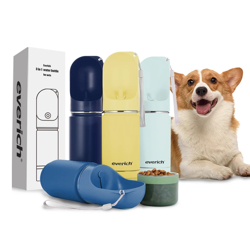 

Everich New Design 2 In 1 Portable Dog Food stainless steel Water Bottle For Travel Dog Water Bottle Pet Water Bottle