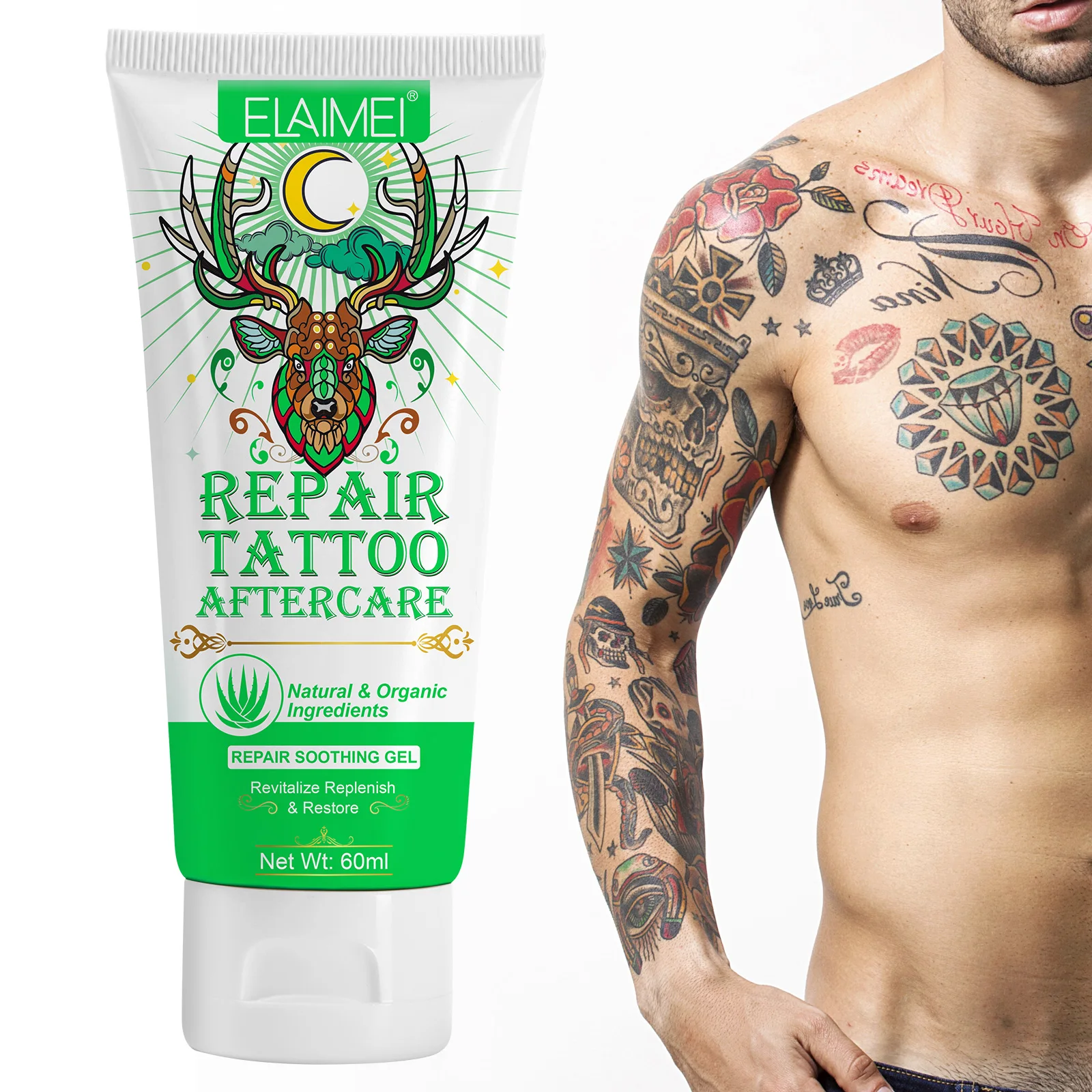 

ELAIMEI Natural Organic Ingredients Tattoo Aftercare Repair Cream Tattoo Aftercare Soothing Gel and Moisturizer for New Tattoos