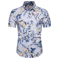 

2020 Spring New 100% Cotton hawaii style slim Plus Size high quality Men's Floral Short Sleeve Shirt with Vacation style