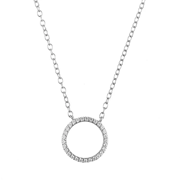 

High quality rhodium plated 925 sterling silver jewelry necklace with round pendant