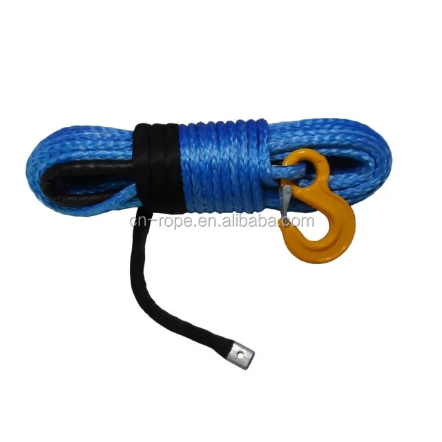 winch rope 8mm UHMWPE winch rope with hook kinetic tow synthetic rope