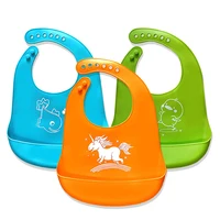 

Adjustable Easily Wipes Clean Waterproof Silicone Baby Bib with Food Drool Catcher Pocket