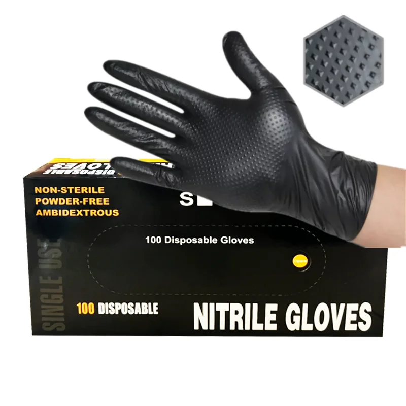 

Custom 6 mil 8mil 9 mil Automobile Industrial Black Gloves Safety Car Repair Use Heavy Mechanical Pure Nitrile Gloves