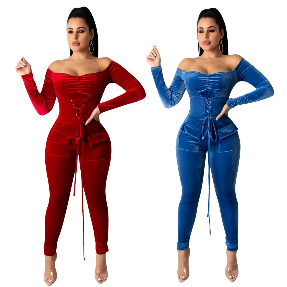

Amazon hot sale sexy clubwear off shoulder bodycon jumpsuit
