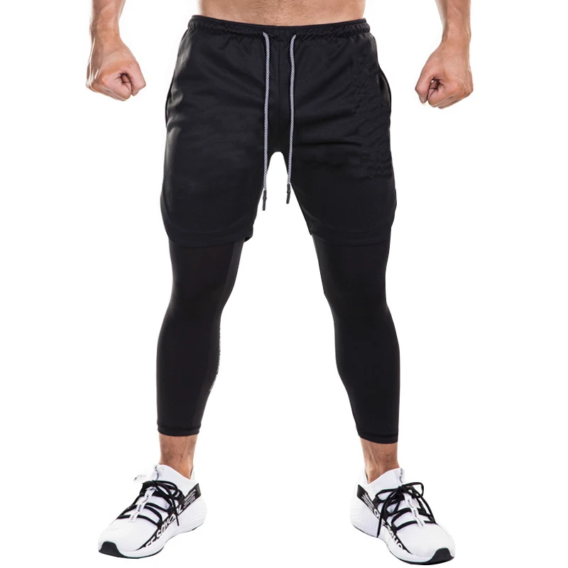 

Sweat Man Custom Sublimation Gym Summer Men Workout Cotton Sport Fitness 2 In 1 Running Short, Black and white and gray