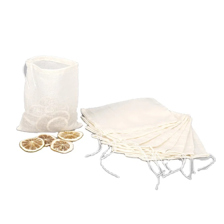 Reusable Unbleached Empty Cotton Tea Bag Drawstring Muslin Bath Pouch Bags