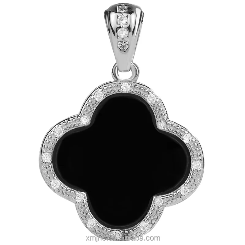 

S925 Sterling Silver Inlaid Natural Grade A Jadeite Ink Jade Four-Leaf Clover Ice Seed Jadeite Graphite Pendant Wholesale