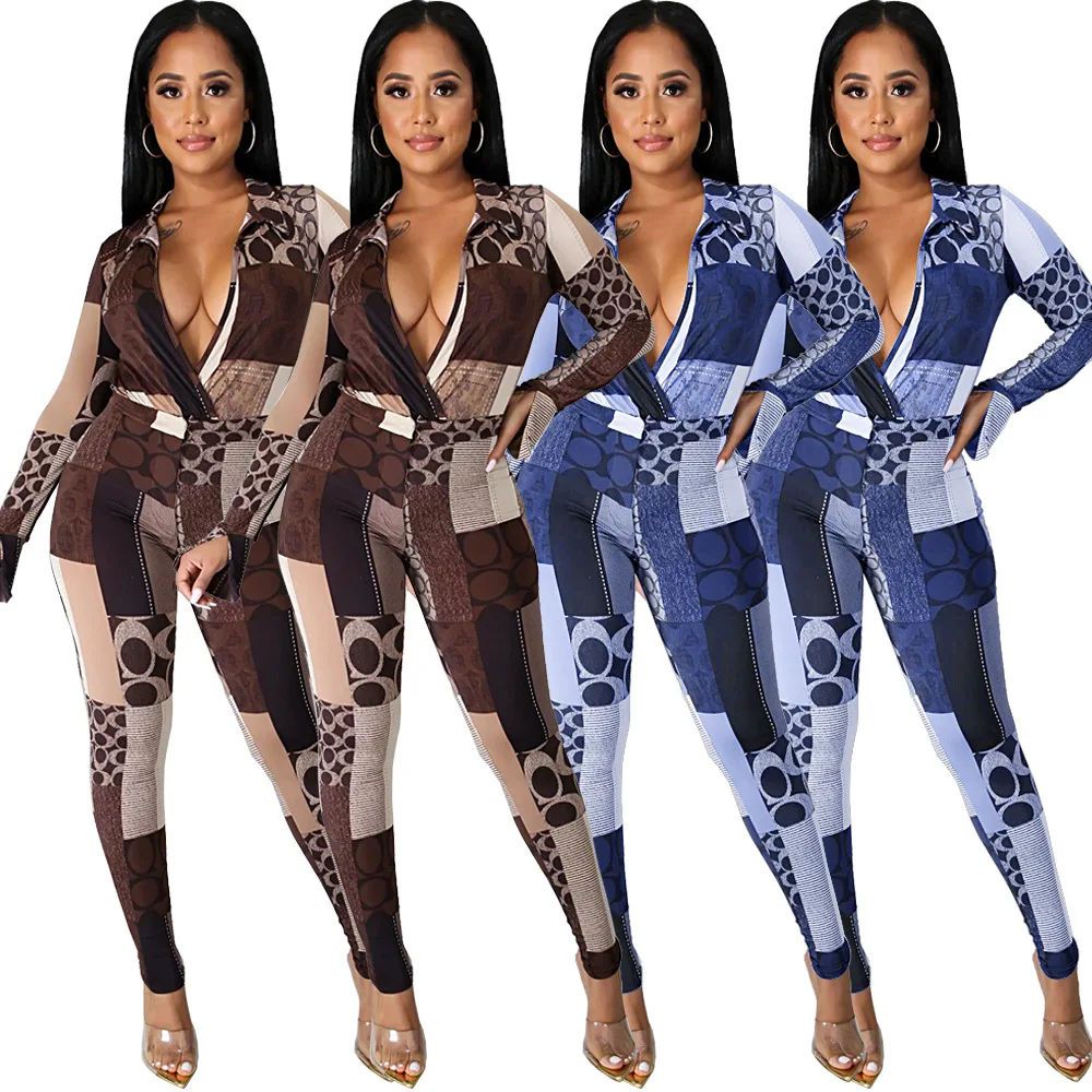 

Sexy women's nightclub dress geometric print split flared sleeve jacket two piece set