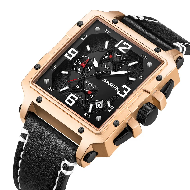 

2021 Megir Men Watches Genuine Leather Strap Fashion Male Square Case Quartz Wrist Watch