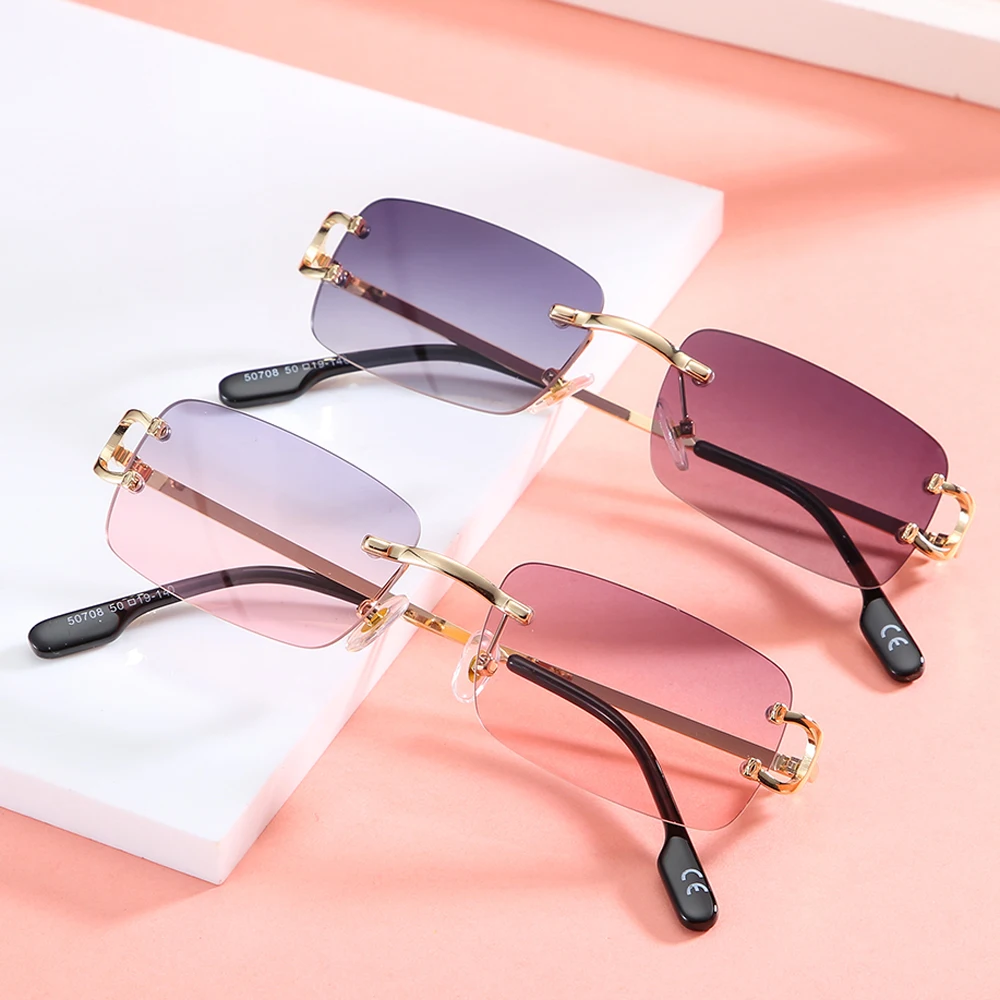 

Rimless rectangular mens metal small ladies sun glasses vintage women fashion sunglasses
