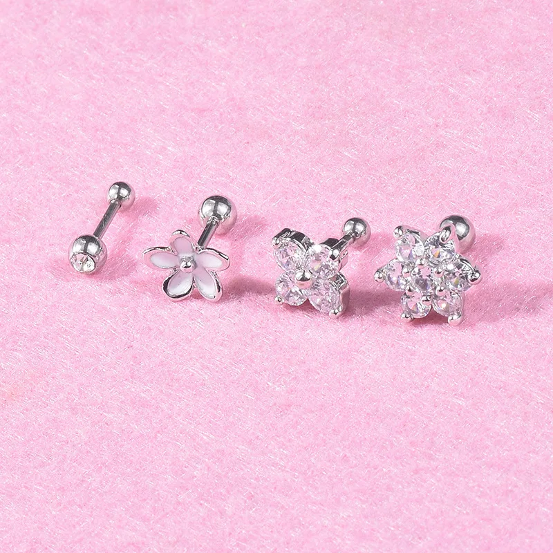 

Komi Stainless Steel Earrings 2020 Zircon Crystal Stud Earrings Unisex Flower Silver Jewelry Anti Allergic Accessories