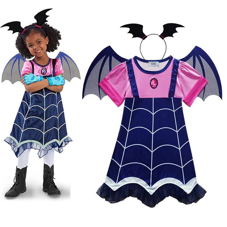 

Vampirina Costume For Kids Vampire Costumes With Hairband Wings Set Cosplay Girls Dresses Halloween Fancy Dress, As pic