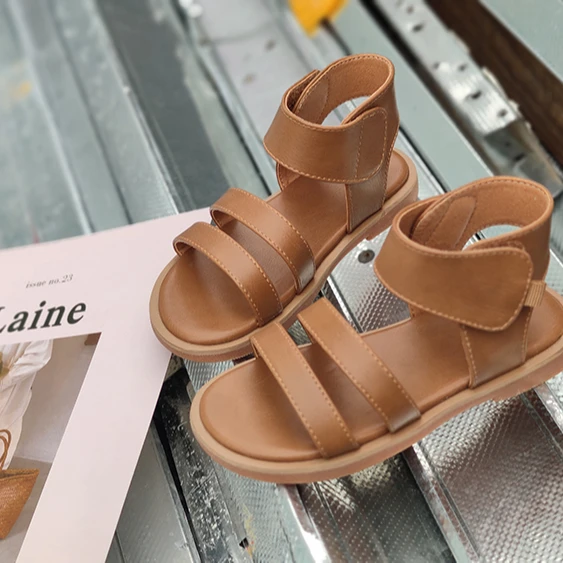 

Sandals for 2021 Summer New Children's PU Leather Flat Sandal Simple Boy Beach Casual sandals women ladies