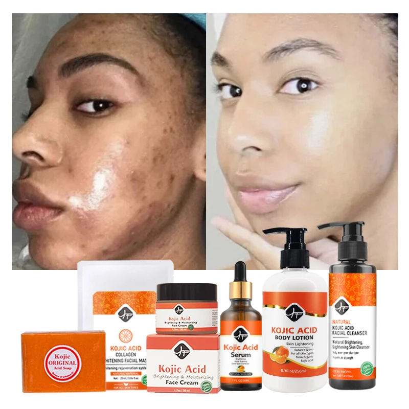 

Private Label Remove Dark Spots Whitening Face Skin Care Products Kojic Acid Soap Facial Wash Serum Cream Skin Care Set