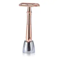 

Classic eco friendly double edge safety razor rose gold shaver for women with premium razor blades OEM