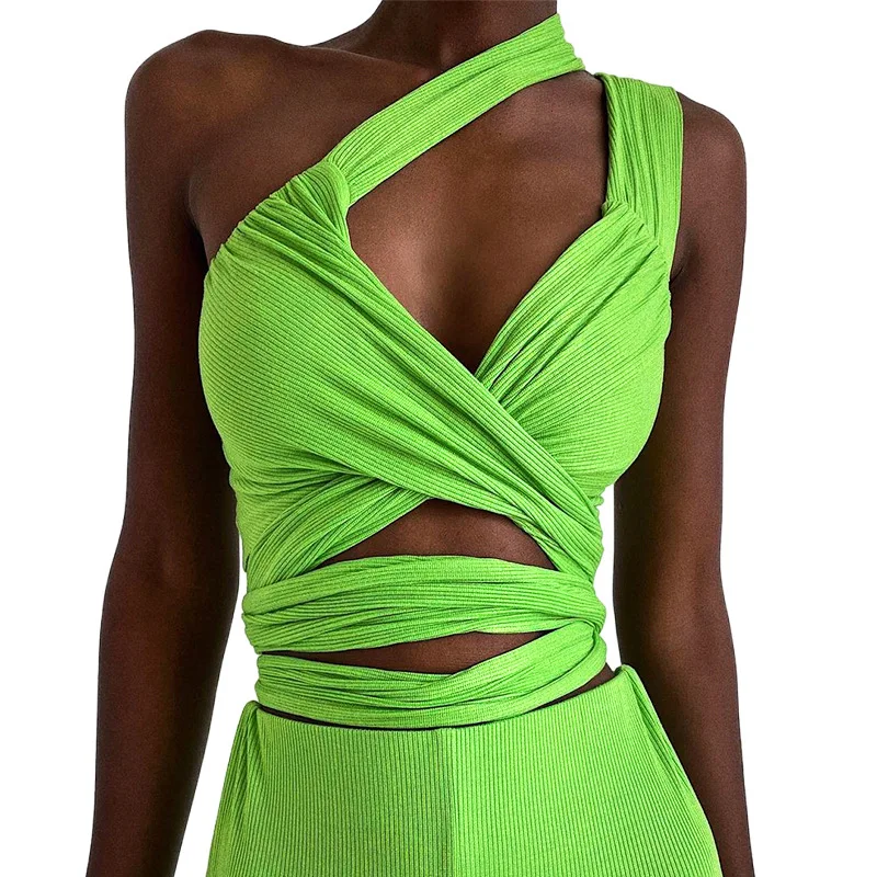 

2022 new arrivals summer collection asymmetrical back tie design women fashion sexy spandex crop top