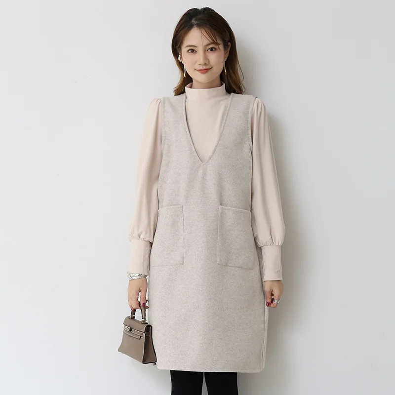 

Wholesale Japanese women's winter woolen vest new pure color long waistcoat skirt bottom dress single, Picture color