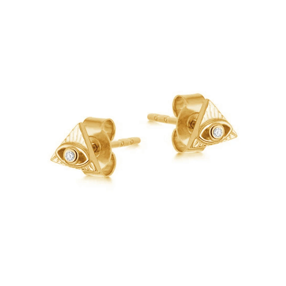 

fine earrings jewellery for women 925 sterling silver jewelry 18k gold plated pyramid eye stud earrings