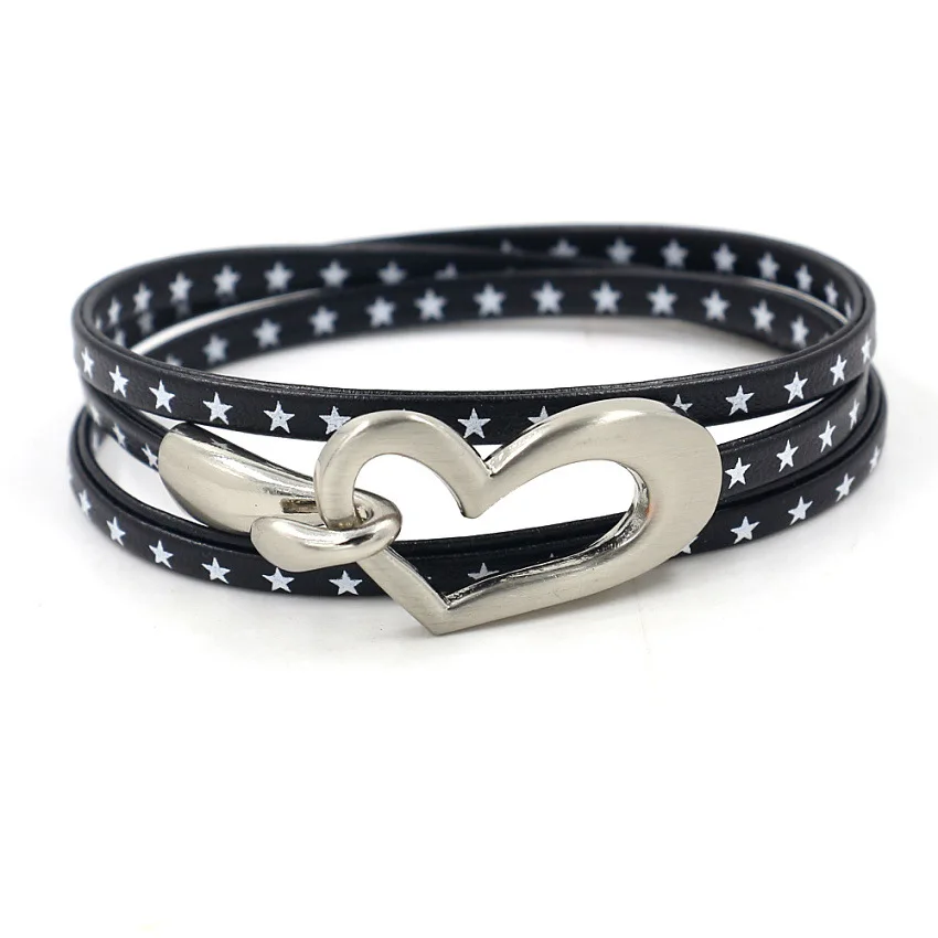 

2020 Fashion Simple Three layered Printed Star Soft PU Bracelets, Rhodium