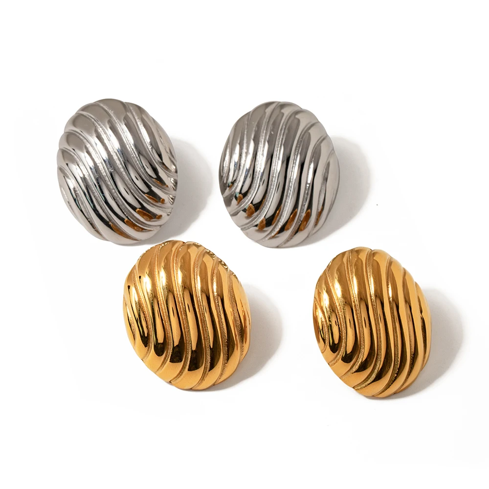 

J&D Minimalist Stainless Steel Earrings 18K Gold Plated Women Vertical Strips Oval Ear Cuff Earrings
