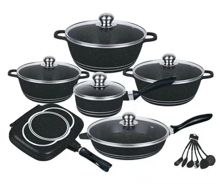 

New Dessini marble 23-piece aluminum cookware ce RoHS certification soup pot set luxury non-stick cookware
