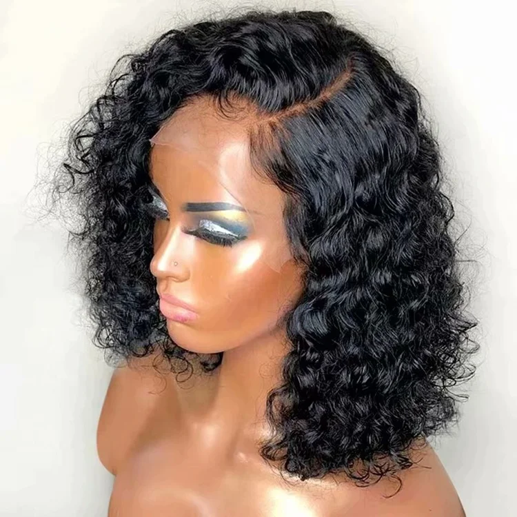 

Fast Shipping Short Curly Bob Side Part Wholesale Virgin Hair Wig Glueless Lace Front Wigs for Black Women