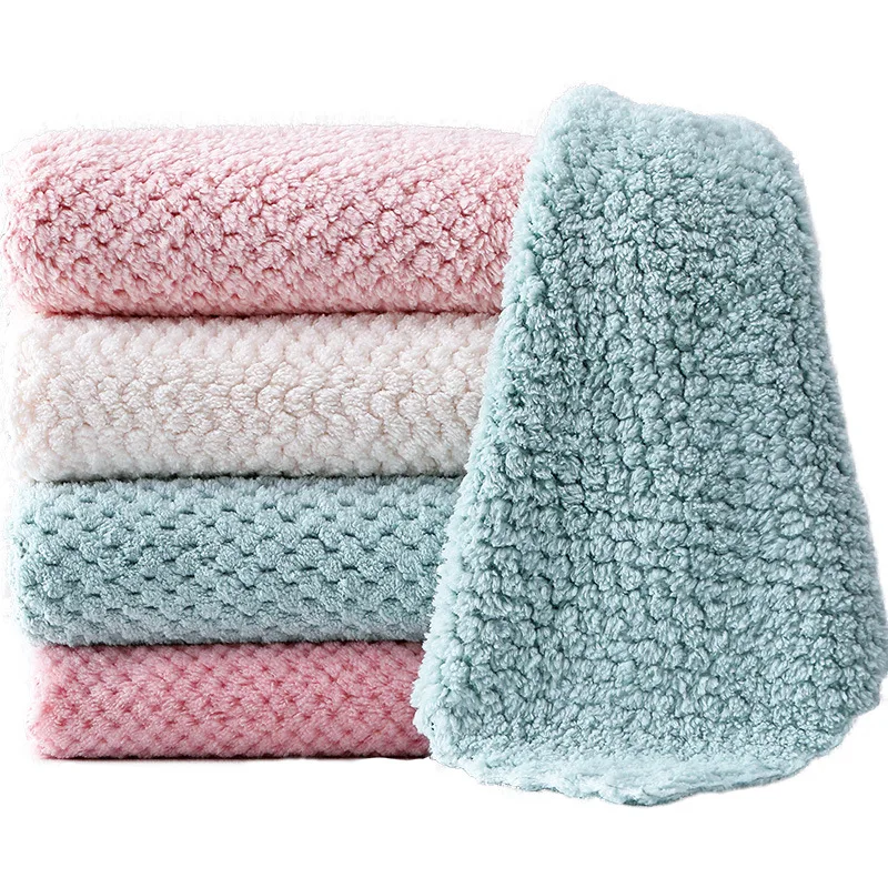 

Household discloth non-greasy No Odor Reusable discloth kitchen supplies 25*25cm and 27*16cm Coral Fleece cleaning cloths, 4 colors