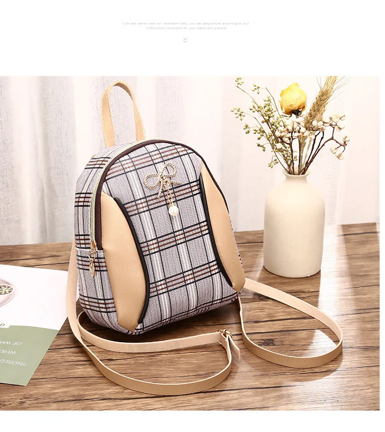 

2021 Southeast Asian student Outdoor leisure girl PU plaid multifunctional women's new mini backpack, Red, black, pink, apricot, brown